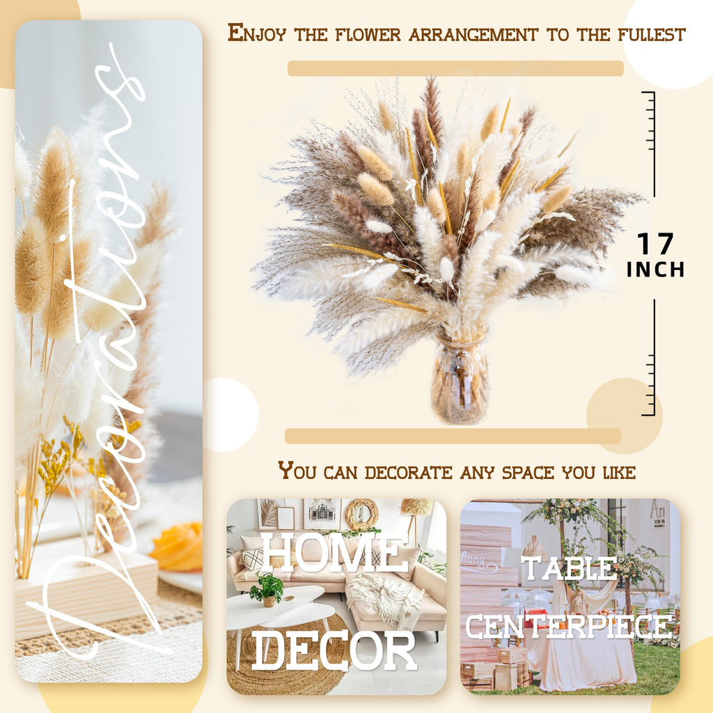 105pcs 120pcs Natural Pampas Grass Decor Bouquet | Boho Dried Floral Arrangement Centerpiece Table Decor Wedding Decor Rustic Decor