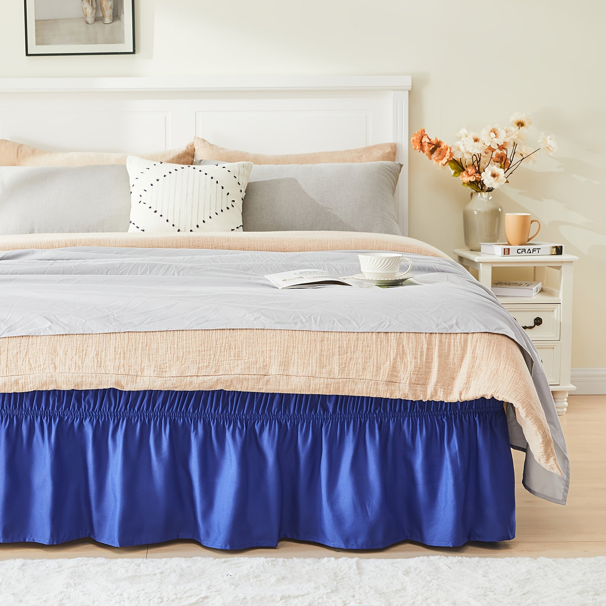 Wrap Around Dust Ruffle Bed Skirt - Fashionable & Long-lasting with Double Elastic Belts - Made for Various Size Beds with 15 Inch Tailored Drop - Easy Fit Adjustable Elastic Strap - Pleated Bedskirt with Brushed Fabric - Wrinkle Free, Machine Wash