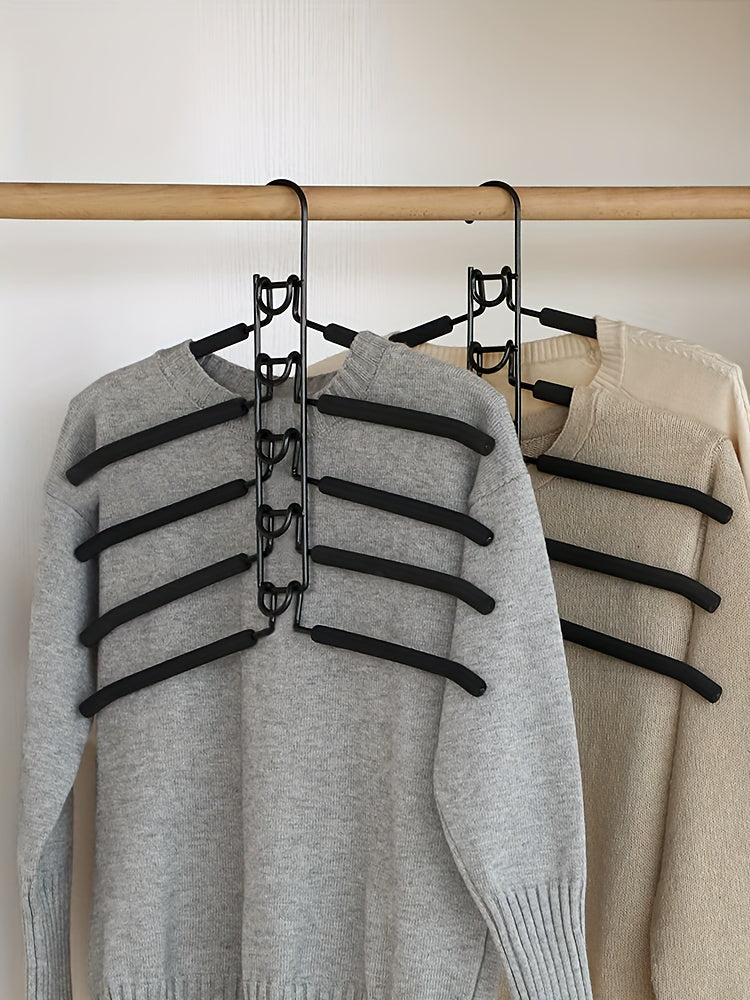 2-Pack Heavy Duty 5-in-1 Metal Space Saving Hangers | Non-Slip Foam Mats for Coats, Sweaters, Suits & T-Shirts