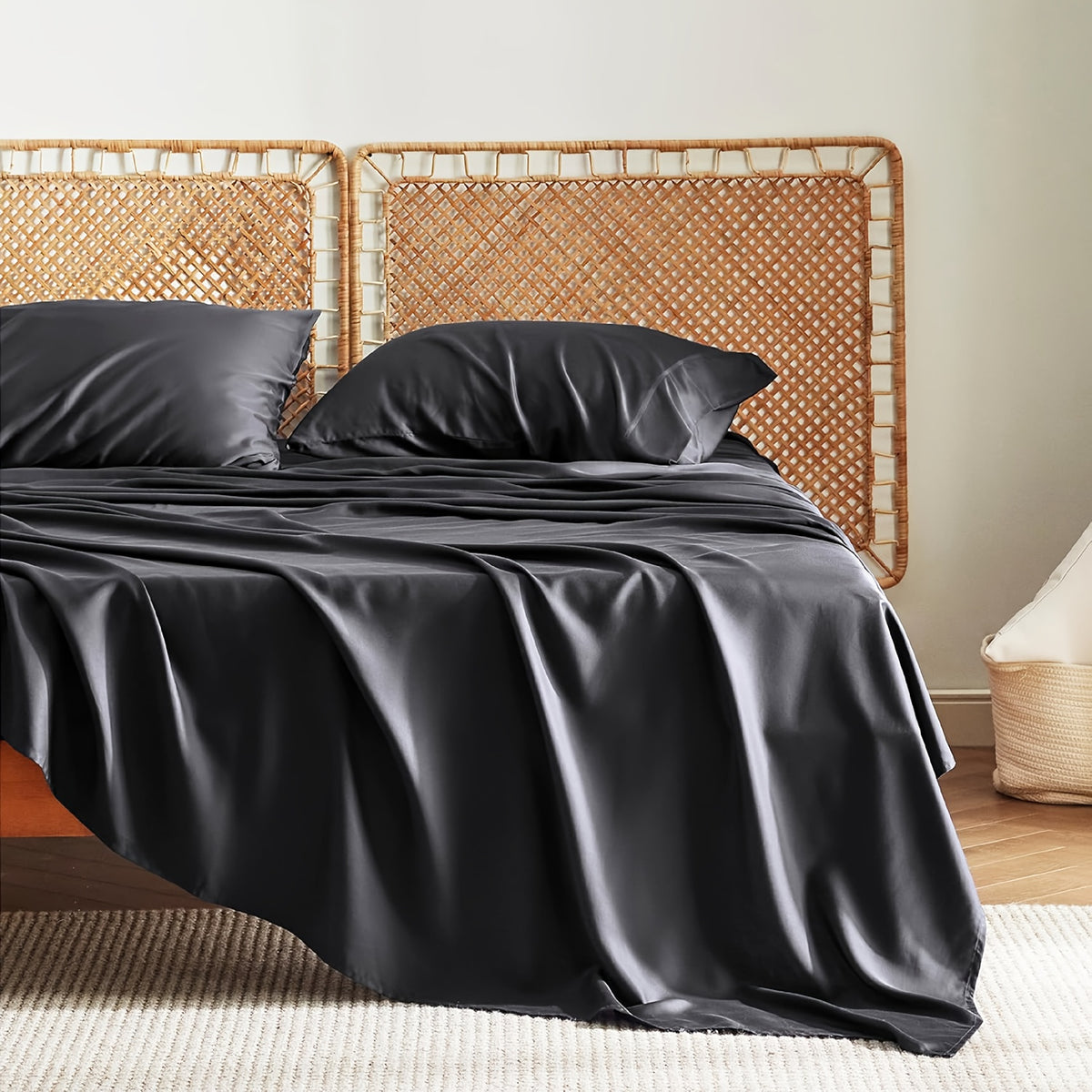 Cooling Bed Sheet Set, Extra Deep Pocket, Cozy&Ultra Soft, Viscose Bedding Sheet, Queen Sheet Set, Hot Sleeper Friendly, Ideal Gift, Local Warehouse Direct Shipment