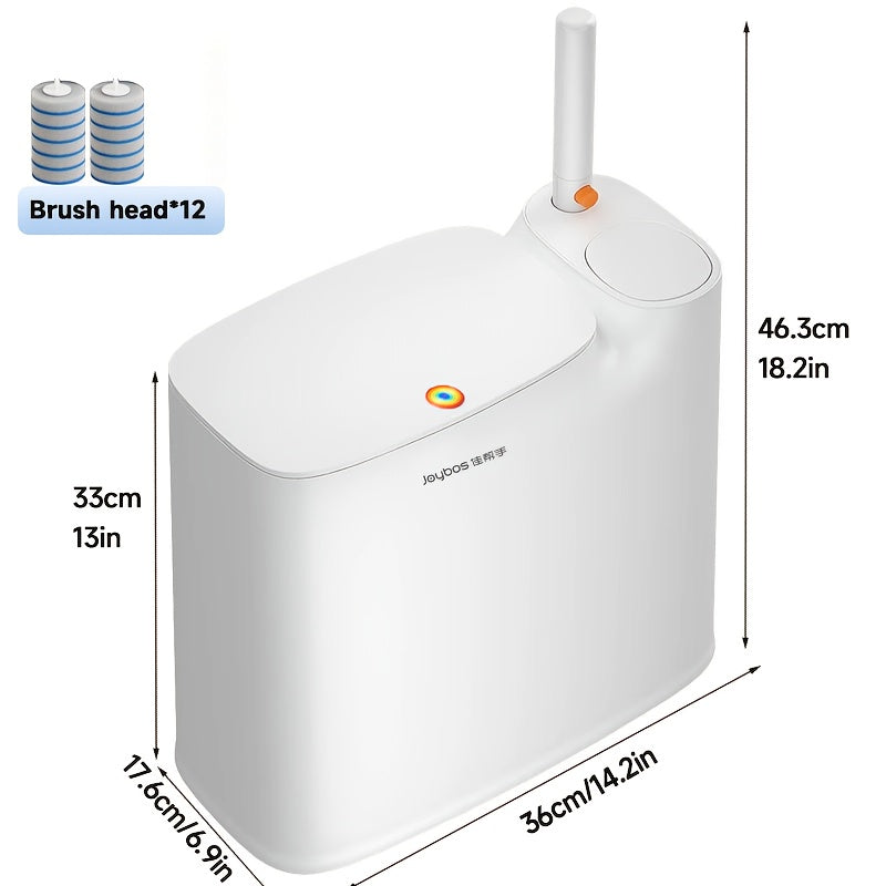 2-In-1 Trash Can with Toilet Brush And Brush Head | White Rectangular Modern Bathroom Narrow Seam Trash Can with Push-On Lid, Disposable Toilet Brush, Ivory, Bathroom Decor And Additions, Floor Mount, Plastic, JOYBOS