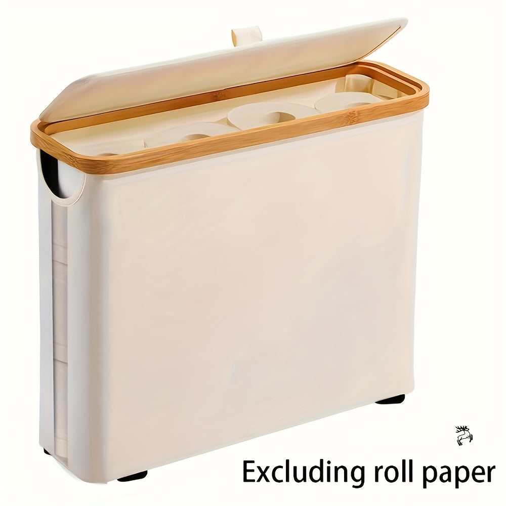 Bamboo Toilet Paper Holder with Lid - Foldable Bathroom Storage Box, Independent Organizer That Can Hold 12 Rolls of Toilet Paper, Toilet Paper Storage Container Random Color