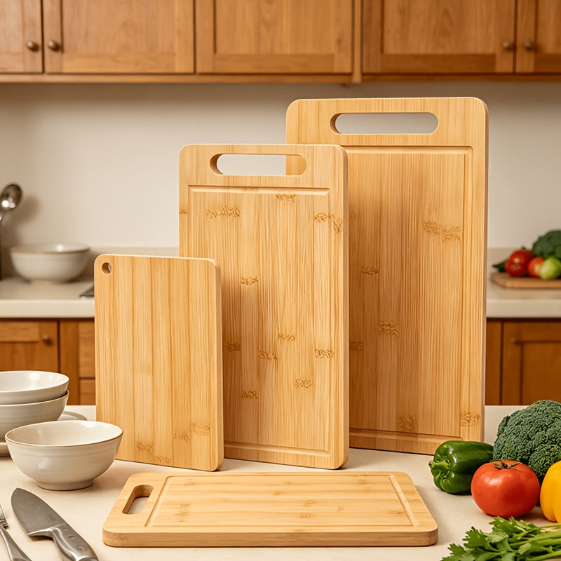 Bamboo Cutting Board - Double-sided Cutting Board, Vertical Kitchen Cutting Board, Kitchen Small Tool, 1/3pcs Set With Juice Trough, Suitable For Cutting Meat, Vegetables, Bread And Wooden Cutting Board