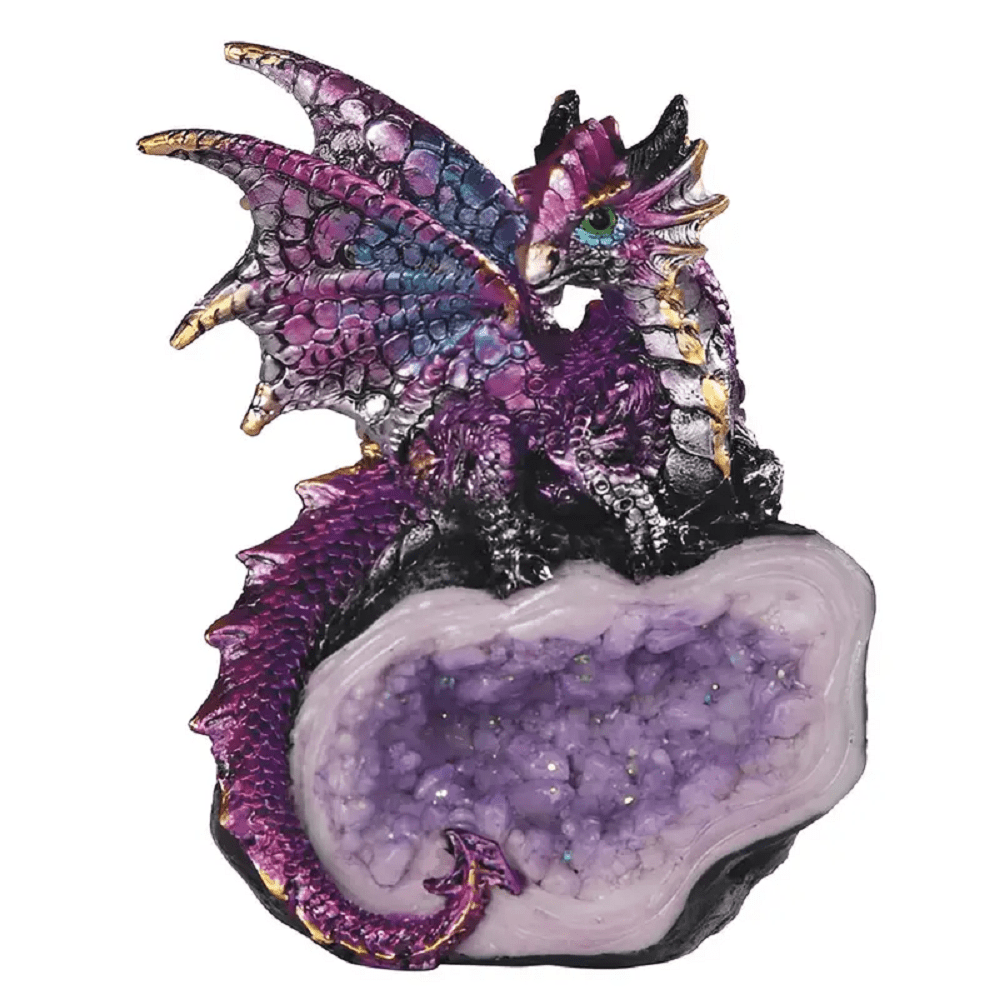 4" H Dragon Guarding Faux Crystal Cave Figurine Statue Home/Room Decor and Perfect Gift Ideas for House Warming, Holidays and Birthdays Great Collectible Addition