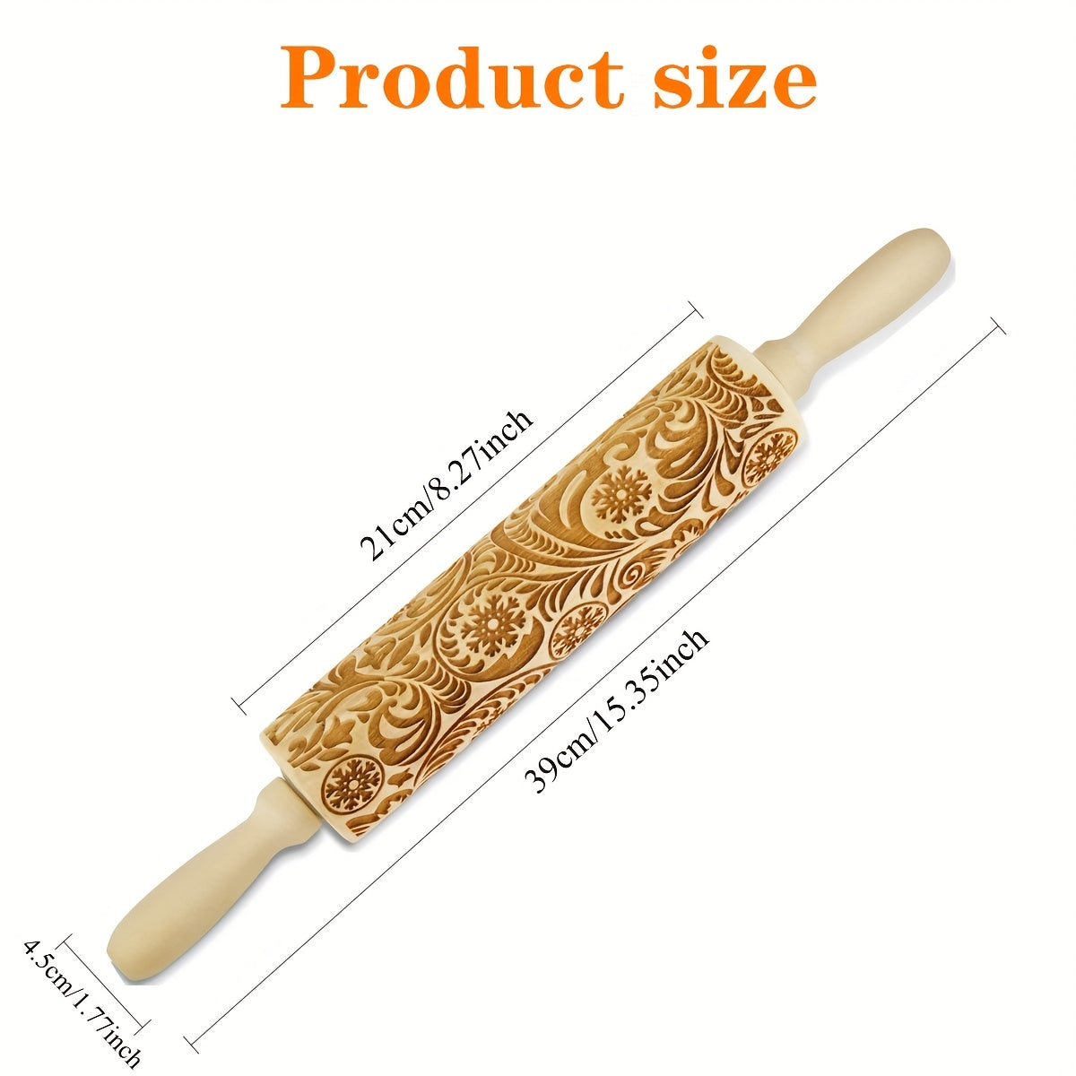 1pc Wooden Rolling Pin with Christmas Snowflake Pattern - Engraved Embossed Cookie Cutters, Ideal for Baking and Kitchen Decor, Perfect Gift for Birthdays, Holidays, and Moving, Festive Kitchen Tool|Decorative Rolling Pin|Durable Rolling Pin