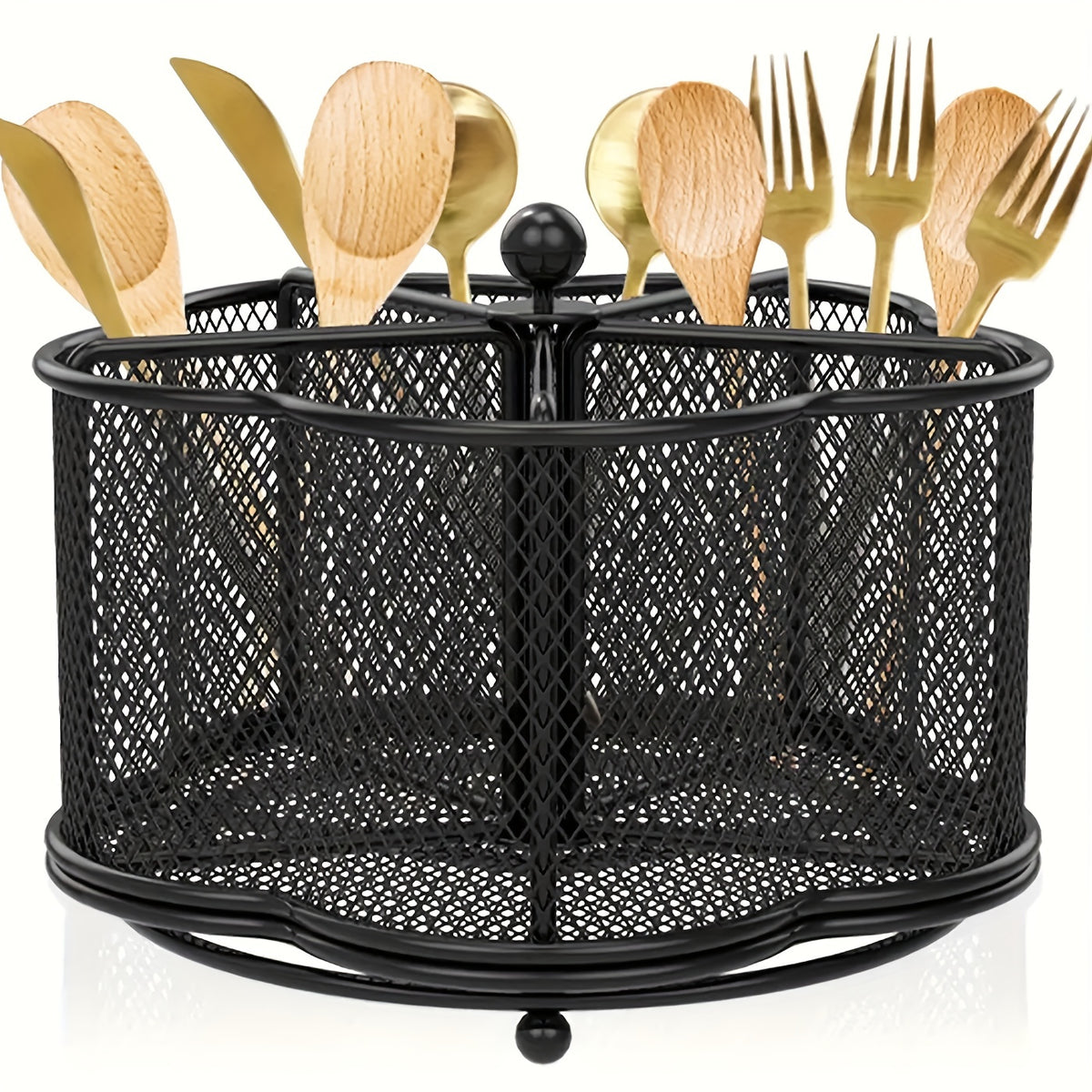 1pc Metal Kitchen Utensil Holder, 360° Rotating Utensil Holder, Utensil Finishing Organizer with 5 Compartments, Rotatable Cutlery Holder for Kitchen Dining Tables Utensil