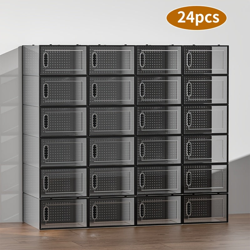 6/12/24pcs Thickened Transparent Shoe Boxes with Lid, Foldable Stackable Free Combination Shoe Rack, Plastic Sneaker Container, Space Saving Storage Organizer for Entryway, Bedroom, Home, Dorm, Ramadan DecorBrand: THCBME