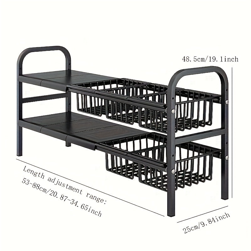 3 Plates/5 Plates And 5 Baskets Expandable Under Sink Organizers And Storage 2 Tier Cabinet Shelf Organizer with 5 Detachable Panels 5 Baskets for Under Kitchen Bathroom Sink Organizers And Storage
