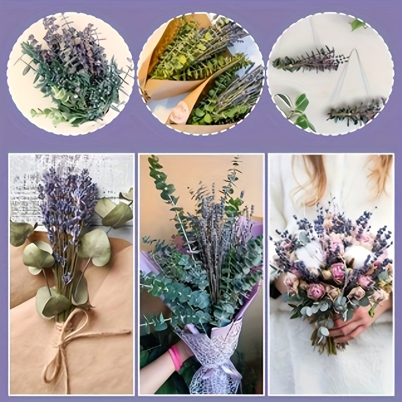 130pcs Preserved Eucalyptus & Lavender Flower Bundles Suitable for Hanging Shower Plants, 17” Real Fresh Eucalyptus Leaf Stems with Preserved Preserved Flower Stems for Home Spa Fragrance, Bathroom Decor, Everlasting Botanical Hanging Decor