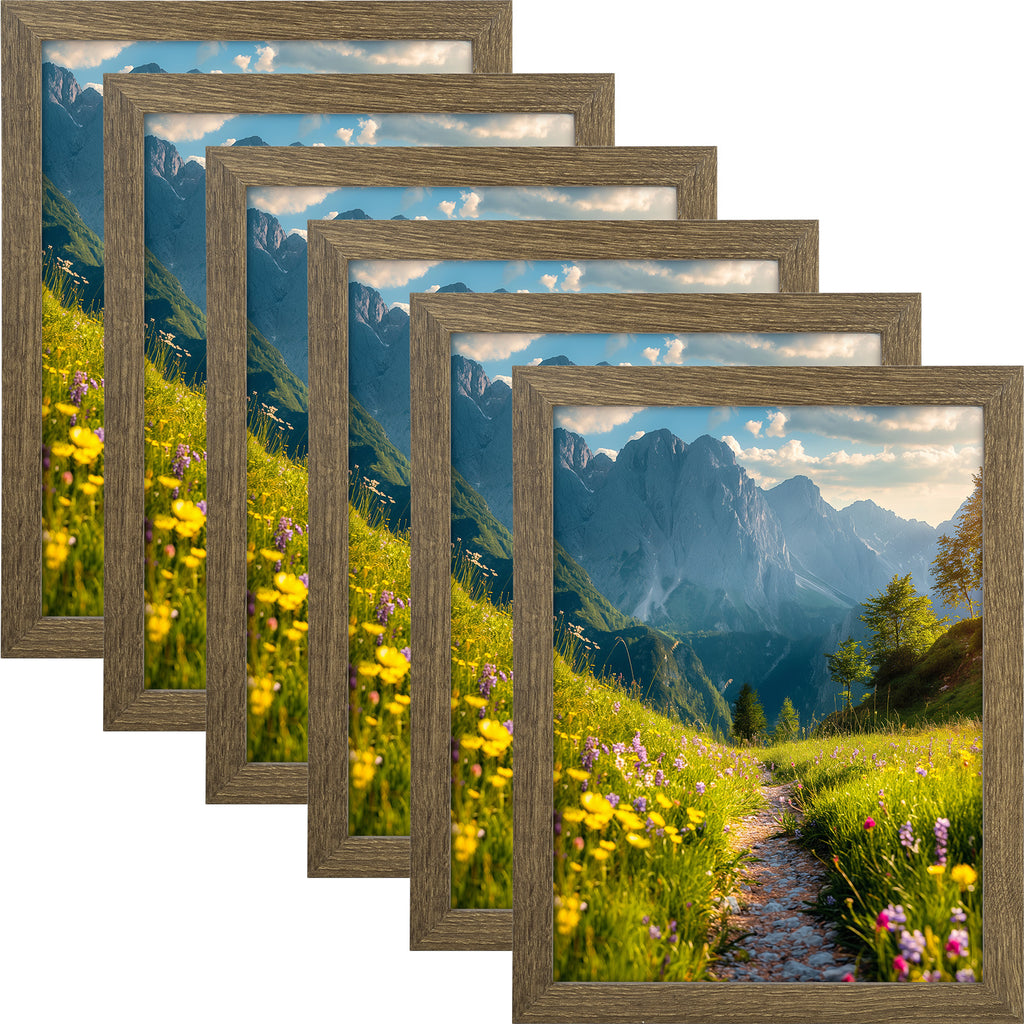 6 Packs 6x8/8x10/9x12/11x14/16x20 Picture Frames Set, Engineered Wood Gallery Wall Frame Set with Plexiglass - Wall Mounting or Tabletop Display