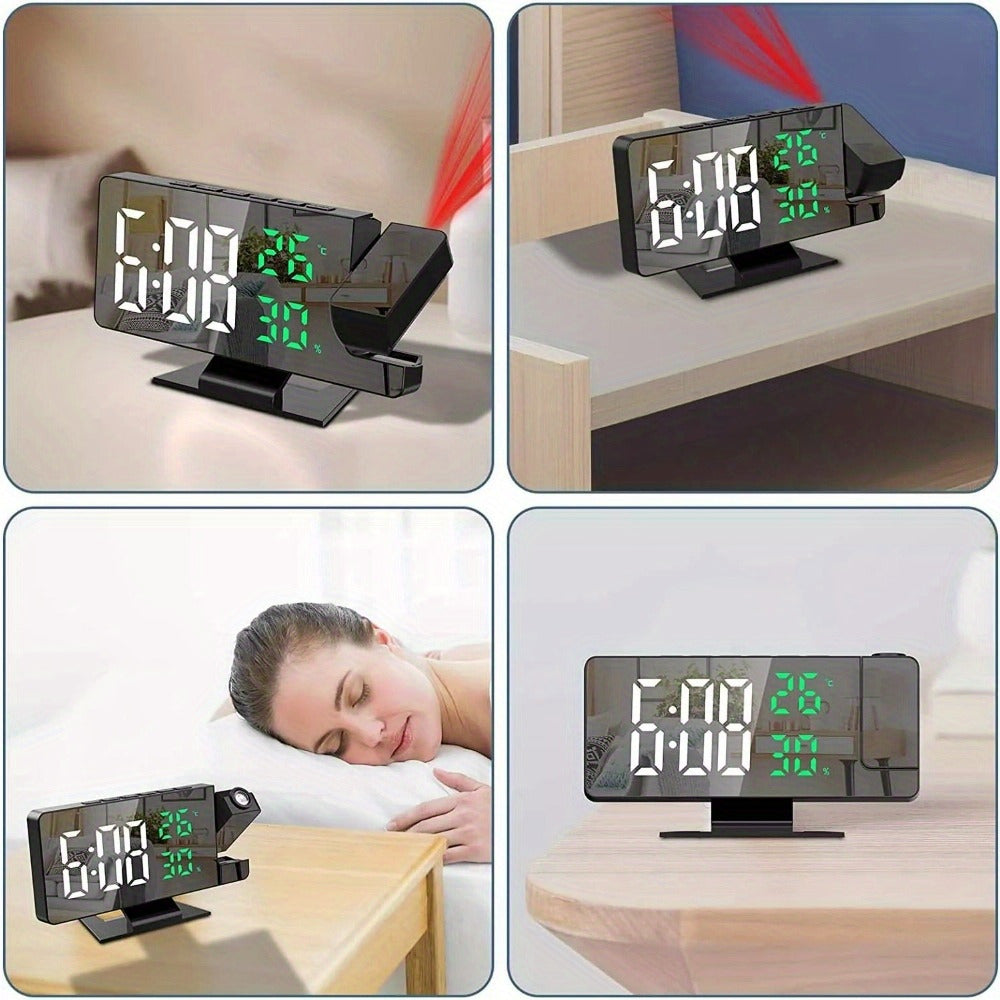 LED Temperature And Humidity Projection Alarm Clock, Accurate Temperature And Humidity Monitoring, Intelligent LED Projection Display, Multifunctional Smart Home Devices, Improve The Quality Of Life, Suitable For Office Workers And Students Use