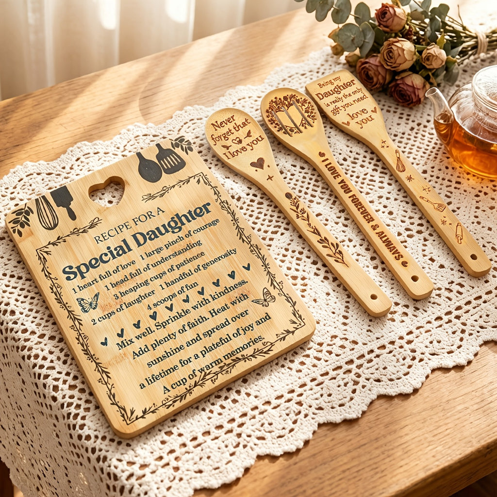 Birthday Gifts for Daughter - "Recipe for a Special Daughter" Daughter Cutting Board Set Bamboo-Made Engraved Utensil Set Birthday Gifts for Daughter Daughter Christmas Gifts