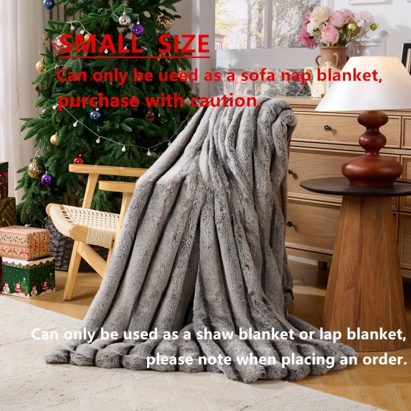 A Faux Rabbit Fleece Blanket, Double Layer Thickened, All Season, King/Queen Size, Winter Blankets Soft Warm, Throw For Adults Reversible Machine Washable Blanket, For Home, Car, Office, Travel, Couch Cover, Christmas, Halloween Gift, Birthday Gift