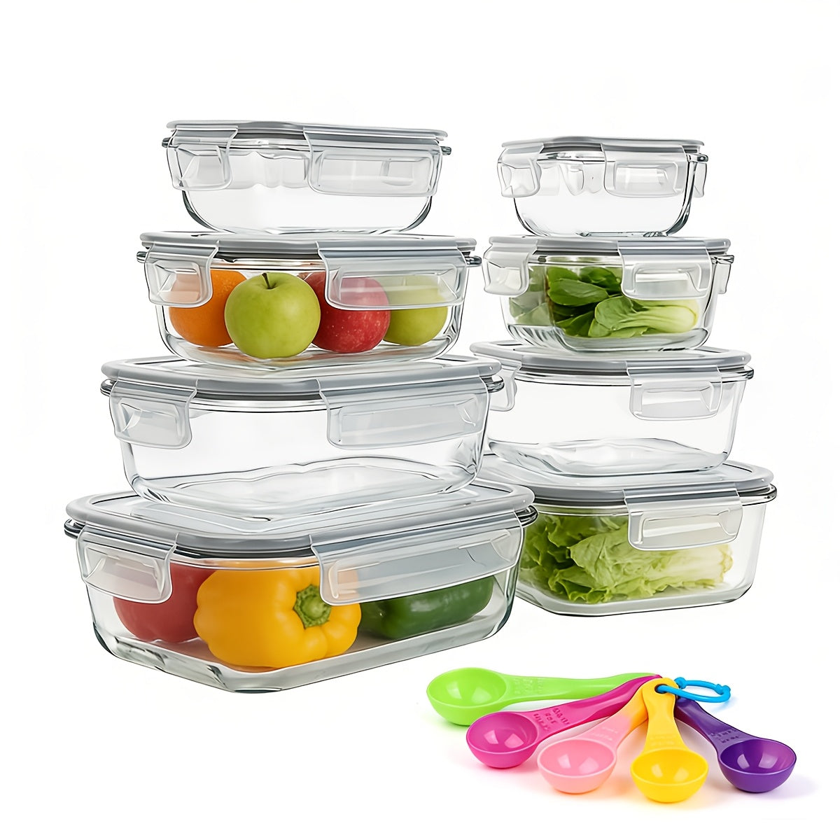 16pcs (8 Lids And 8 Containers) Sealed Glass Food Storage Containers, Lunch Boxes, Microwave Ovens, Ovens - Perfect for Salads, Fruits, Vegetables, And Sandwiches, Lunch Boxes | Sealed Storage | Durable Glass, Food Storage Containers