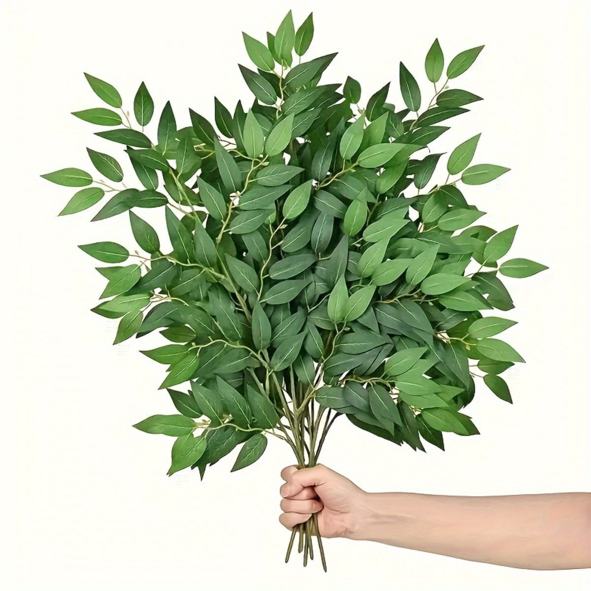 Artificial Willow Leaf Sprigs, 100-Piece Green Plastic Foliage with Pointed Leaves for DIY Wreaths Wedding Centerpieces Party and Home Decor