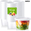 Reusable Deli Food Containers, 16-Ounce 24-Pack Stackable Round Plastic Storage with Lids for Meal Prep, Soups, Salads and Leftovers, Microwave and Freezer Safe
