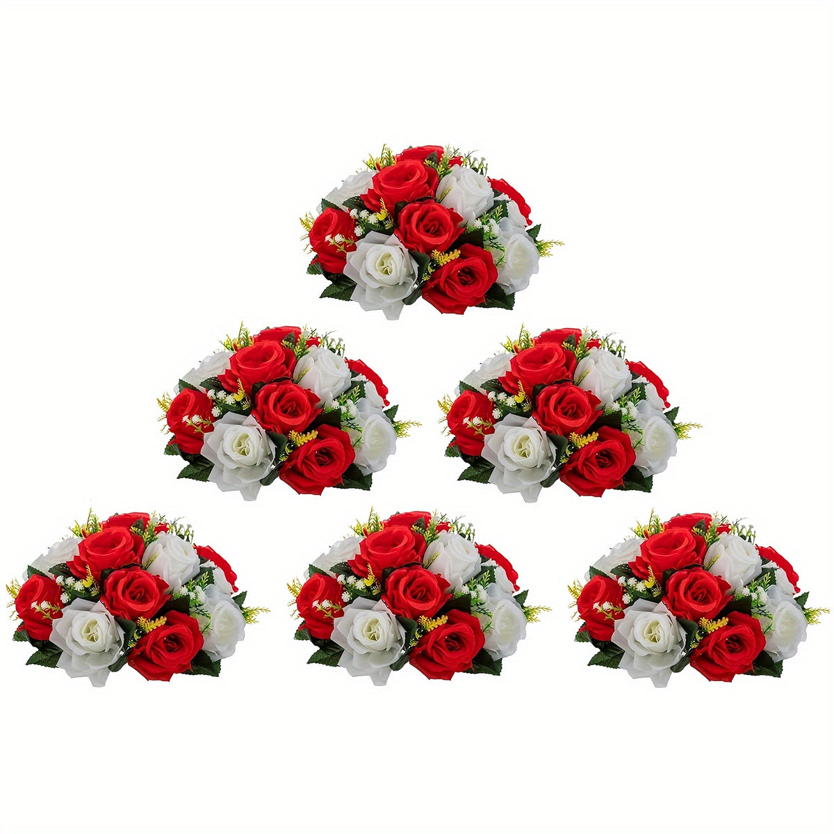 Pack Of 6 Artificial Flower Ball Arrangement Bouquets, Plastic Roses With Base, Fake Wedding Rose Flower Ball Centerpieces, Fake Flower Balls For Wedding Centerpiece Flower Racks For Party Valentine's Day Home Décor Table DIY Flower Decorations