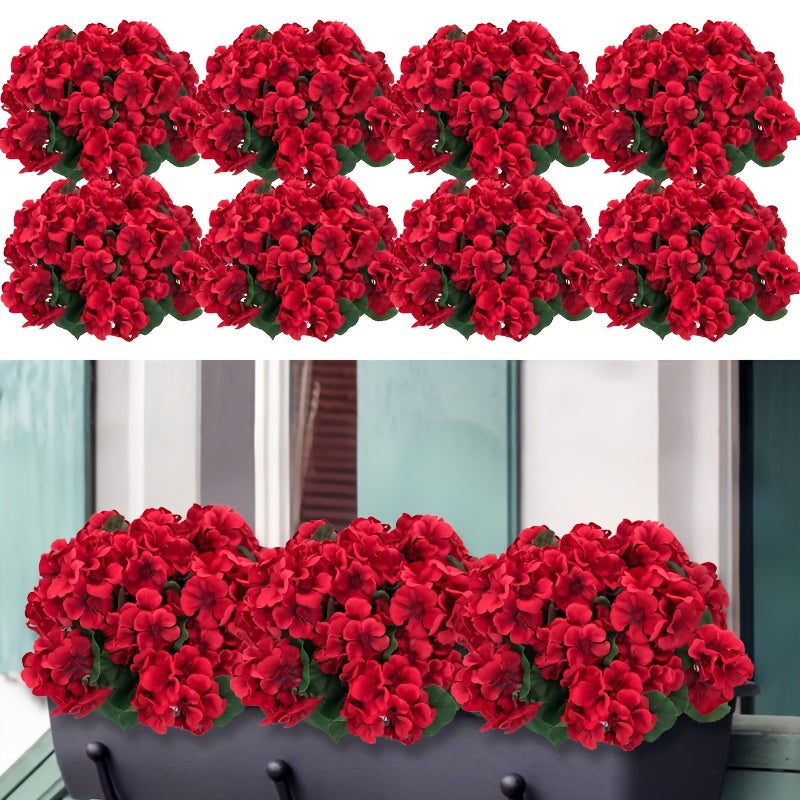 8/16 Bundles 13.77 In Artificial Geranium Flowers For Outdoors Geranium Flowers Outdoor Red Artificial Flowers UV Resistant Garden Plants Faux Flowers For Home Kitchen Table Centerpieces Patio Decor