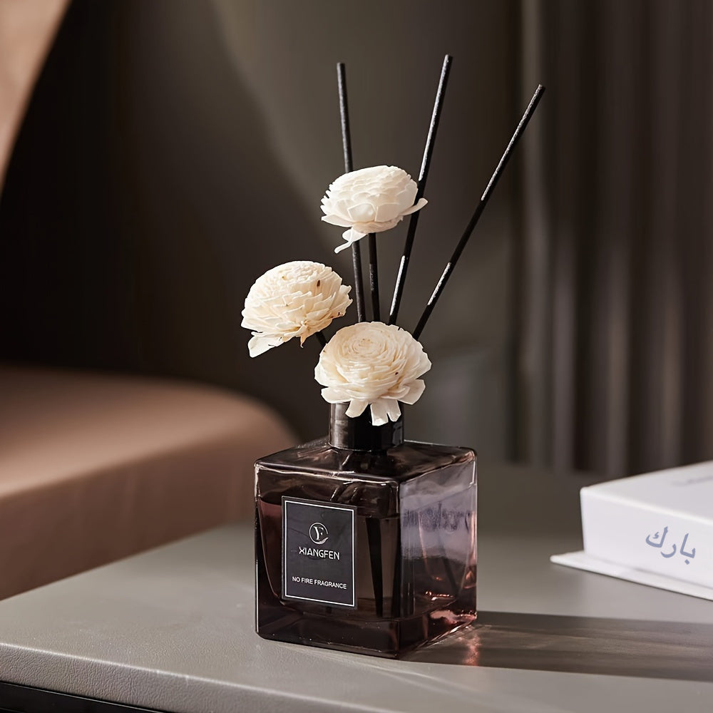 No Fire Fragrance - 1.69oz Elegant Black Glass Diffuser with White Roses, Air Freshener for Home Decor, Bedroom, Bathroom, And Office, Ideal Christmas Gift, Office Fragrance | Elegant Diffuser | Durable Scent, Bathroom Decor, Reed Diffuser Oils