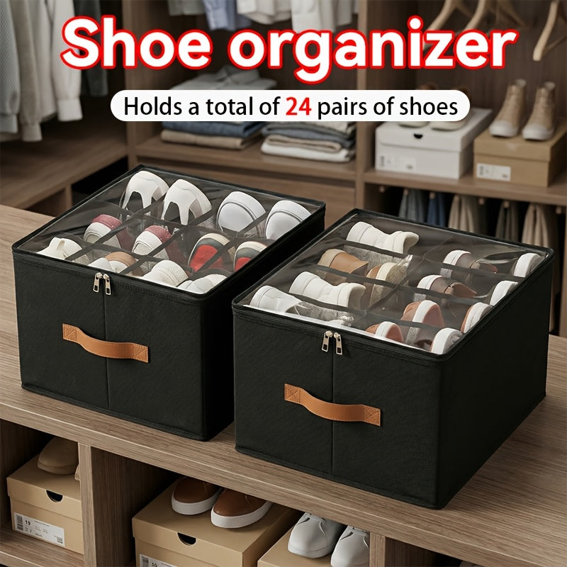 2pcs Wardrobe And Shoe Storage Set, Including A Large Shoe Storage Bin with A Transparent Lid And Reinforced Handles, And A Foldable Storage Bin Perfect for Boots, High Heels, And Sneakers, Room Decor, Closet Organizers And Storage