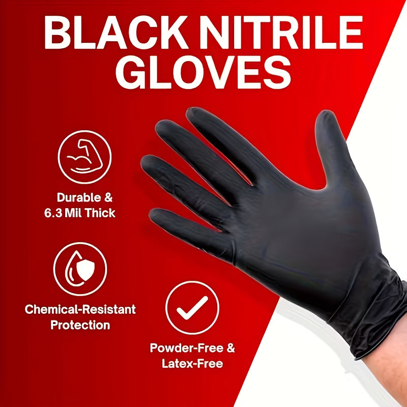 200pcs, Black Nitrile Disposable Gloves, High-Density, Flexible Fit, Chemical Resistant, Industrial-grade Latex-free, Specially Designed For Maintenance Teams, Suitable For Household Cleaning, Tattooing, Painting, Car Washing, Dishwashing