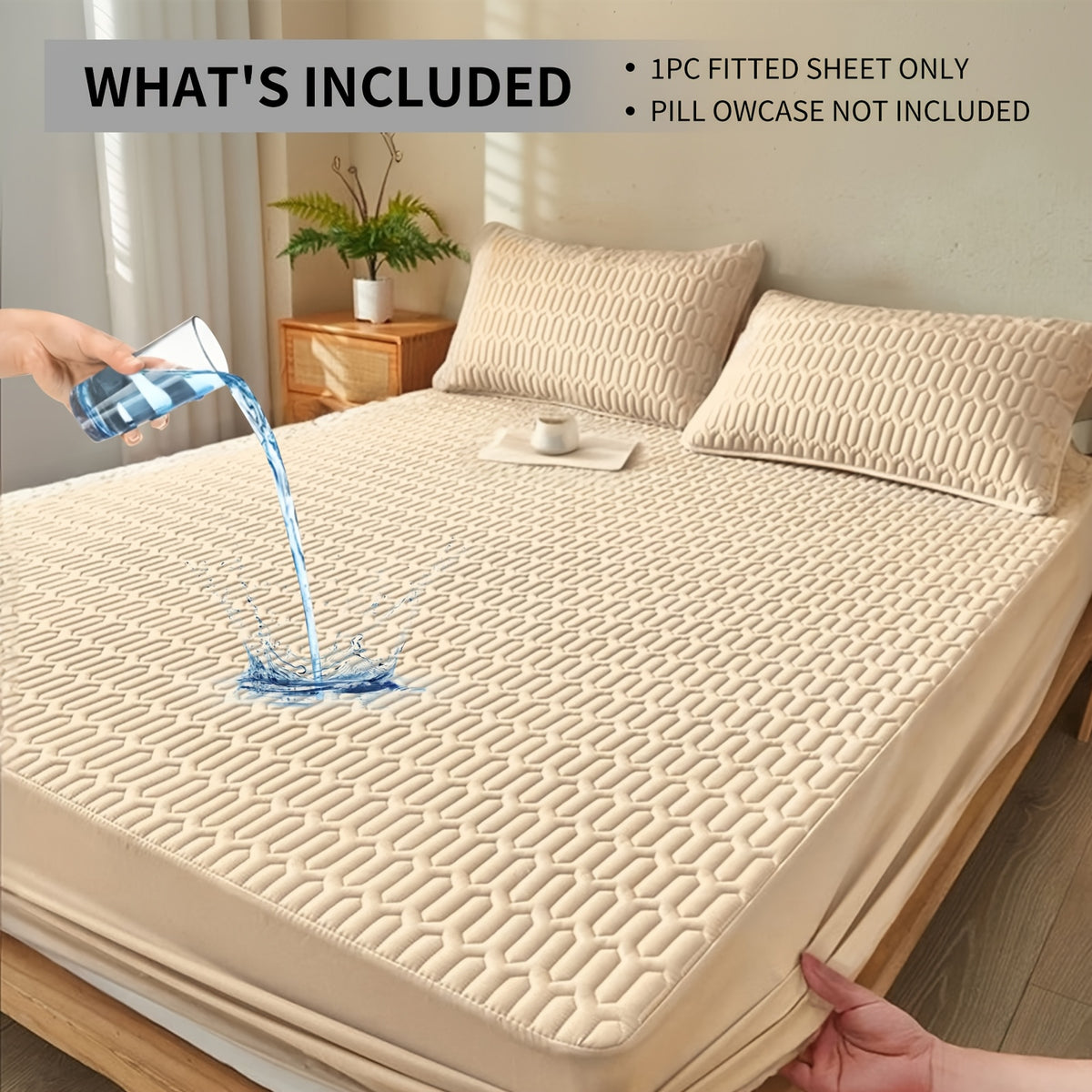 Single-Piece Waterproof Mattress Protector - Full Coverage Non-Slip Mattress Cover, 11.8-inch Thickened Fitted Cover for Twin/Full/Queen/King Beds, Available In Black/White/Grey/Blue/Pink, And Other Solid Colors(Excluding Pillowcase)