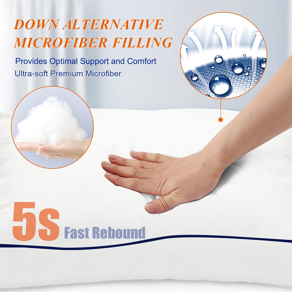 2/4pcs, Firm Supportive Sleep Pillow, Hotel-Grade Cool-to-the-Touch Feel, Filled with Premium Soft Fiber, Suitable for Back, Stomach, Or Side Sleeping Positions, Ideal Sleep Solution, Valentine's Day Gift, Presidents' Day