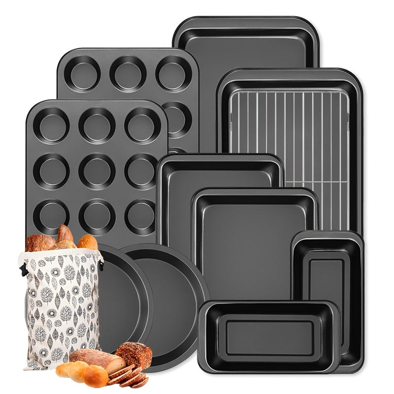 2/6/7/8/12/16/18pcs Nonstick Baking Pans Set Kitchen Baking Sheets Oven Bakeware Sets Round/Square Cake Pan Muffin Pan, Loaf Pan, Roast Pan, Cookie Sheet Baking Supplies Grey Measuring Spoon Scraper Rack Whisks Bread Bag Muffin Cups Spatulas