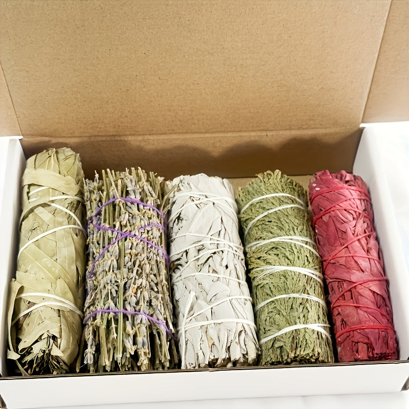 5 Different Cleaning Sets, Including White Sage, Cedarwood, Dragon's Blood Sage, Eucalyptus Leaves And Lavender Incense Sticks, Gift Sets, Home Decoration, Party Decoration for Cleaning The House And Meditation, to Meet Different Needs
