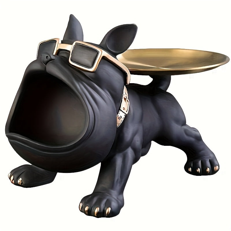 Modern Decorative Resin Bulldog Tray Statue, Dog Tray Storage Entrance Keychain, Candy Jewelry Earring Tray, Suitable for Home Decoration, Modern Art Dining Table Decoration, Office Christmas And New Year Decorations