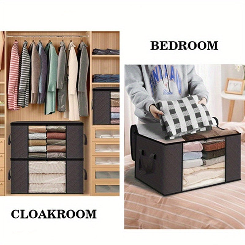 Large Capacity Storage Bags 4 Pack, Foldable Closet Organizers with Reinforced Handles in Black or Gray for Clothes, Blankets, Comforters and Bedding