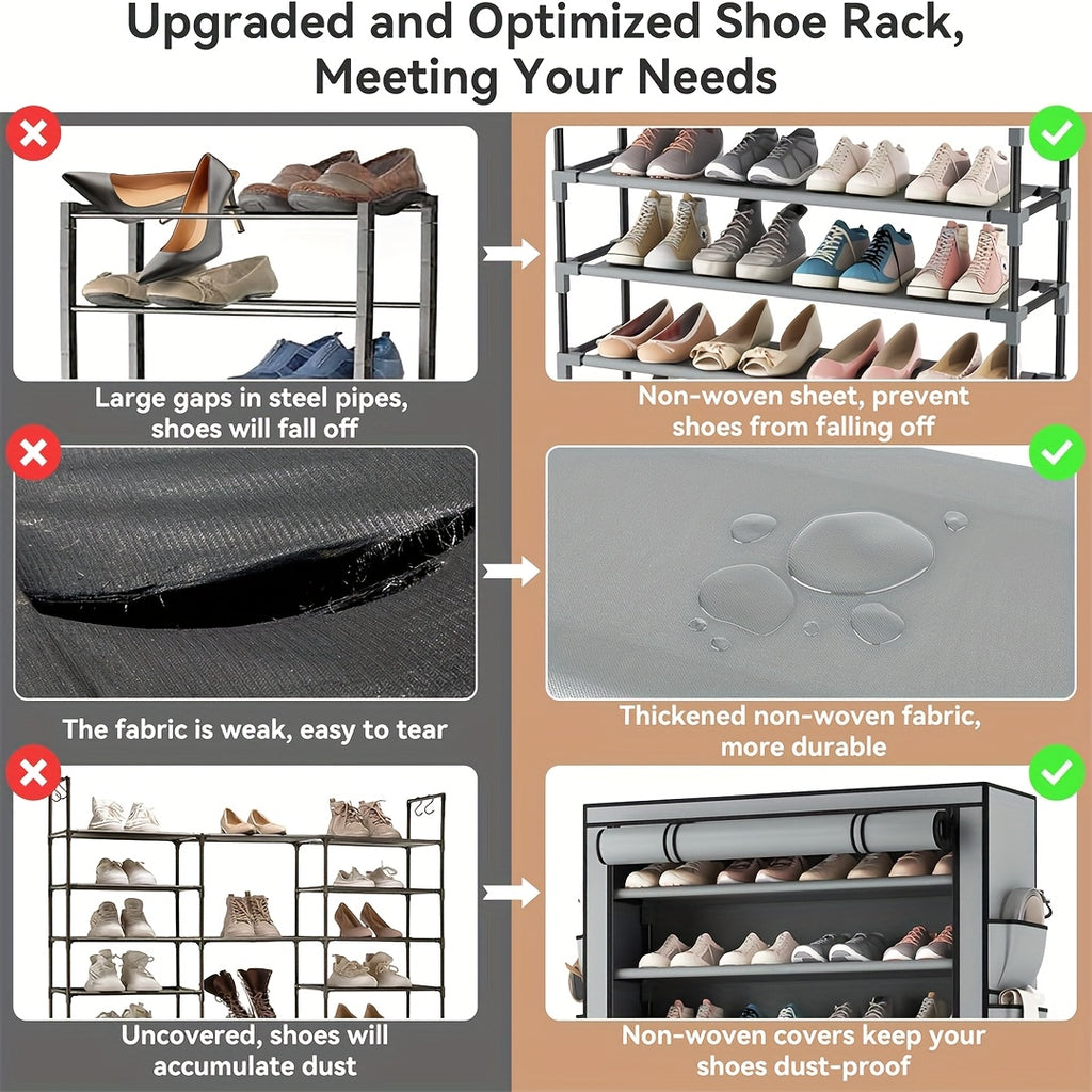 10-layer 9-compartment Large Sturdy Non-woven Shoe Cabinet, with Dust Cover Two Cloth Bags, Space-Saving Narrow Design, Easy Assembly for Entryway, Closet, Dorm, Home - Multi-Layer Combination Storage Cabinet for Cloth And Steel Shoes