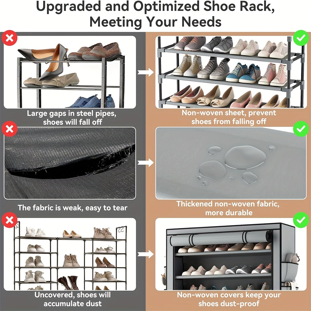 10-layer 9-compartment Large Sturdy Non-woven Shoe Cabinet, with Dust Cover Two Cloth Bags, Space-Saving Narrow Design, Easy Assembly for Entryway, Closet, Dorm, Home - Multi-Layer Combination Storage Cabinet for Cloth And Steel Shoes