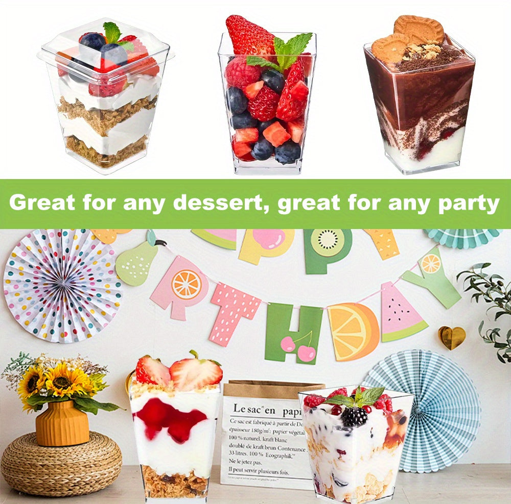 (Quick Arrival) 25/50/100/150/200 Packs 5/8oz Plastic Dessert Cup with Lid & Spoon Set, Pudding Cup with Lid, Mini Dessert Cup, Party Gathering Use, Suitable for Large Gatherings, Family Gatherings, Camping Picnics