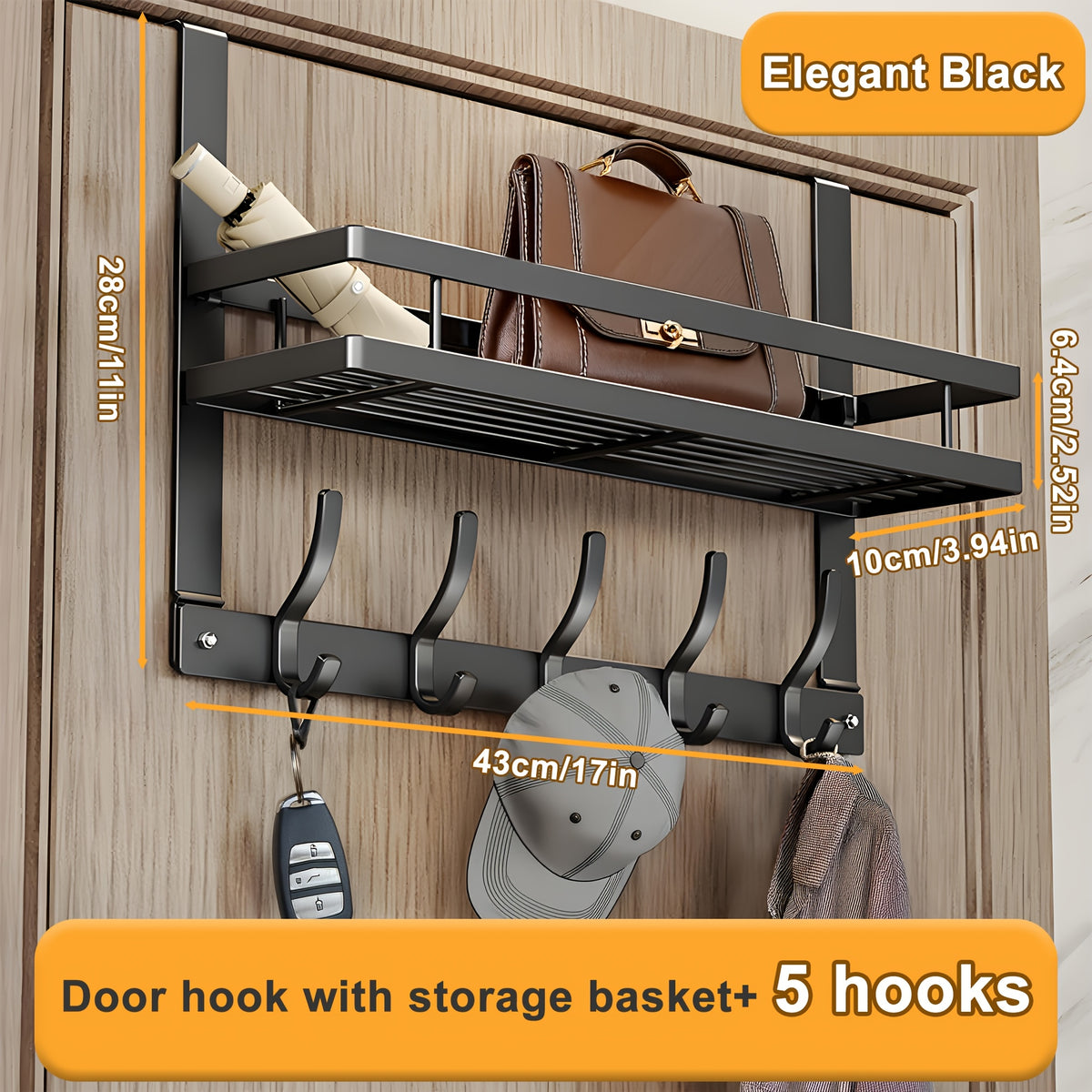 1pc Door Storage Rack with Hooks - Easy Install.Metal Construction.Multifunctional Metal Hook, Durable And Space-Saving for Bedroom, Bathroom, Or Entryway - Perfect for Clothes, Bags, Keys, And More.