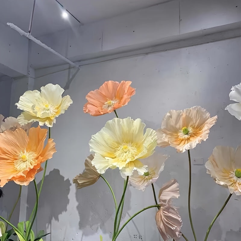 1pc, Super-large Poppy Artificial Flowers Fell To The Ground, Visited The Shopping Mall, Shop Window Decoration, Wedding Scene Decoration, Artificial Fake Flowers, Paper Flowers, Paper Art Flowers