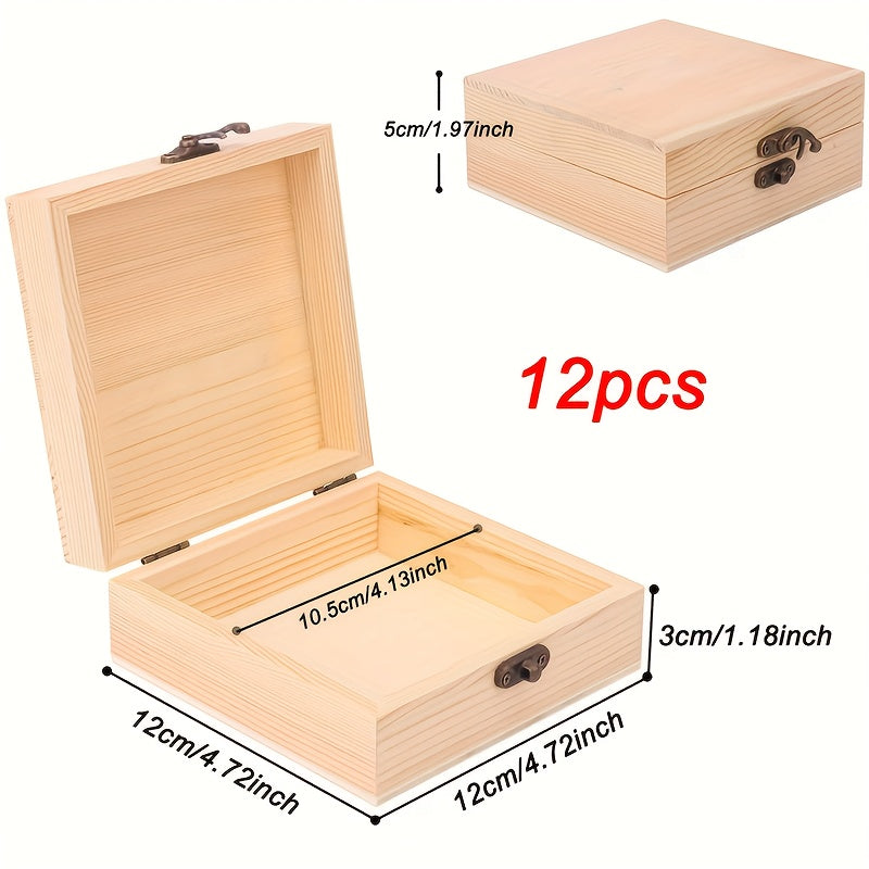 12 Pack Unfinished Wooden Boxes For Crafts, Party Favors For Birthday Parties, Treasure Chest With Lid And Clasp, Pirate Decorations, Christmas Gift Box