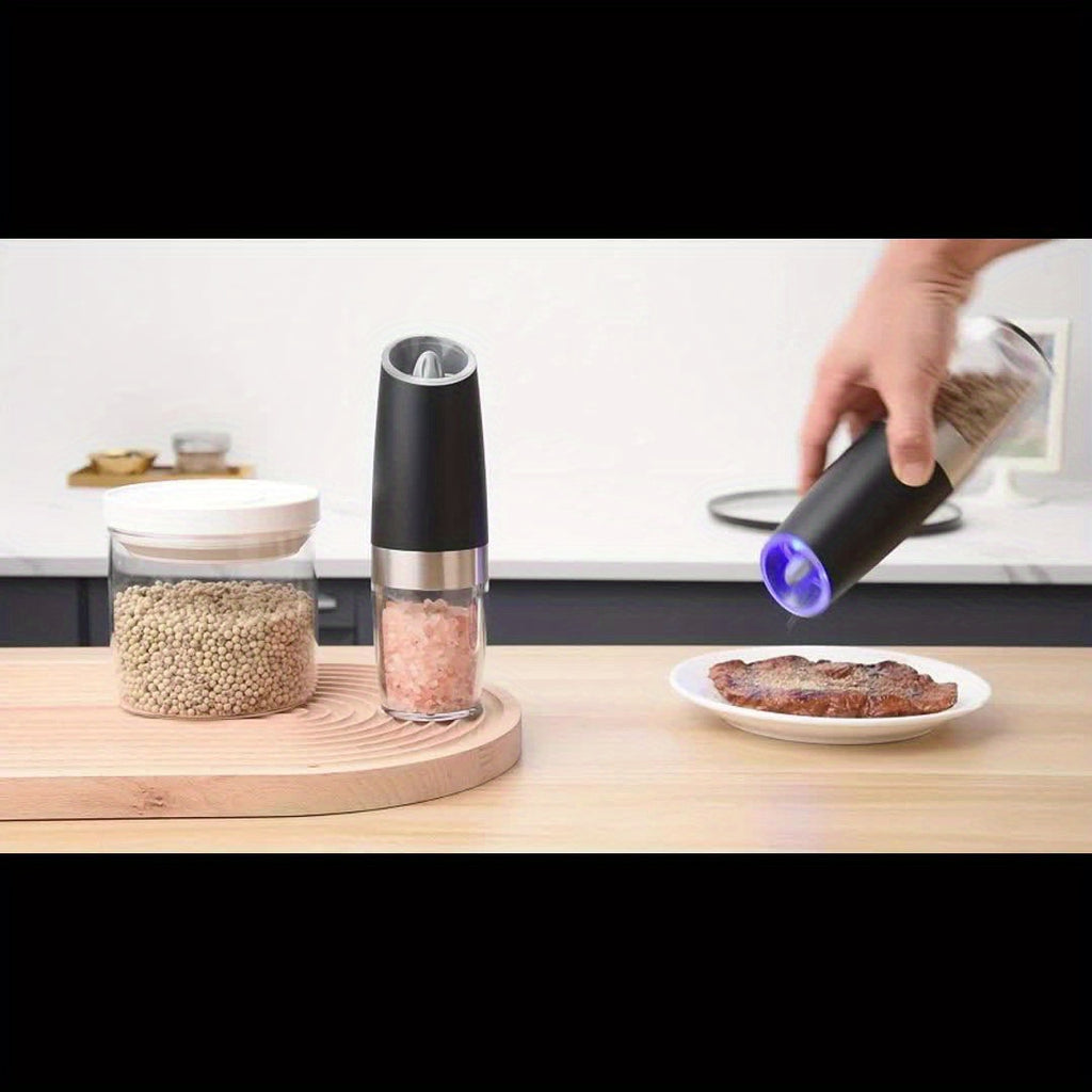 1pc/2pcs Electric Salt and Pepper Mill with Tilt Grinding, Pepper Grinder Suitable, Large Capacity ABS Mills, Adjustable Coarseness, One-Hand Operation & LED Light, Holiday Gifts for, Christmas