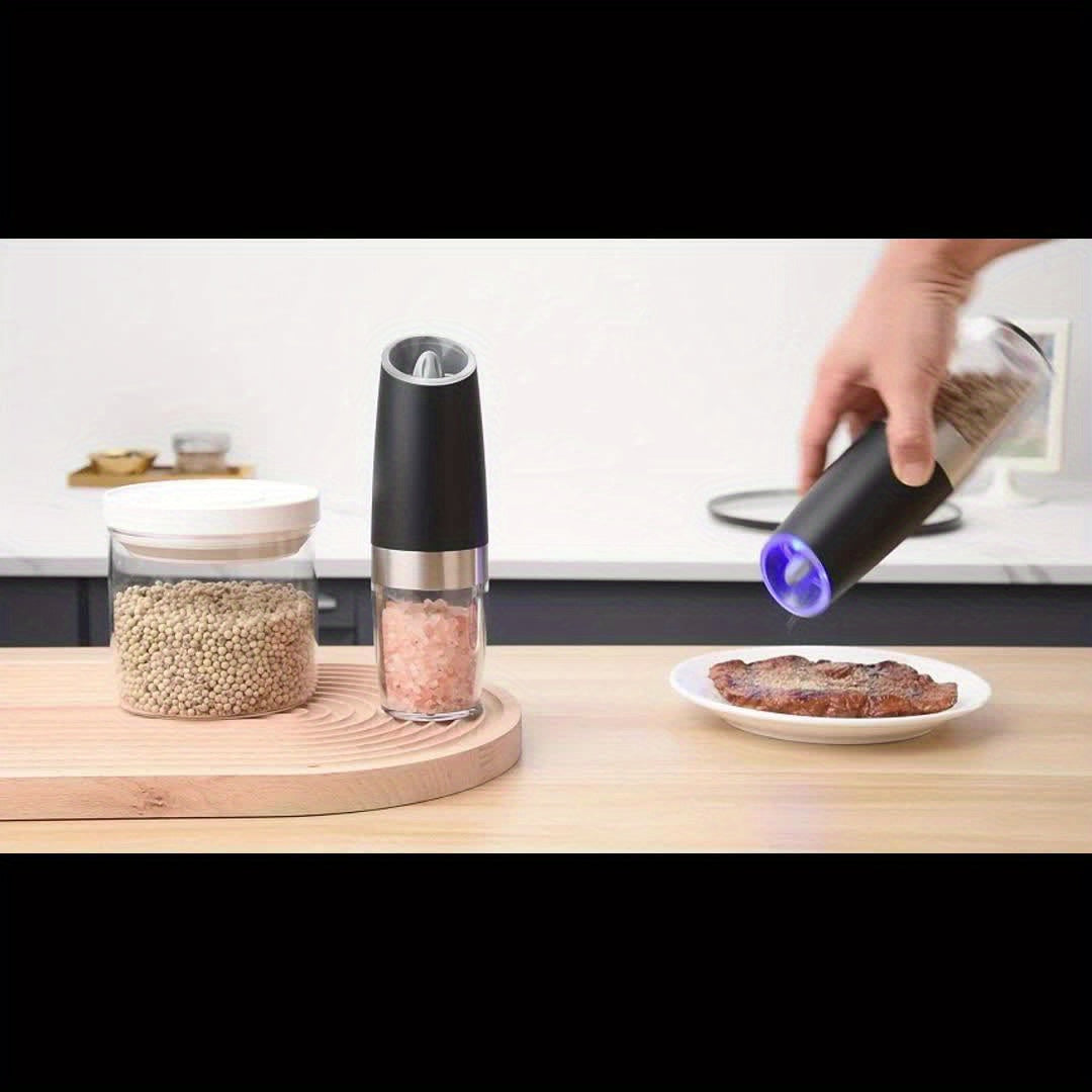 1pc/2pcs Electric Salt and Pepper Mill with Tilt Grinding, Pepper Grinder Suitable, Large Capacity ABS Mills, Adjustable Coarseness, One-Hand Operation & LED Light, Holiday Gifts for, Christmas