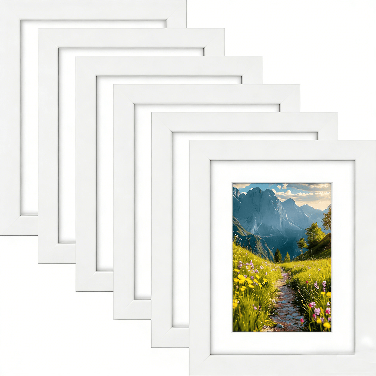 6 Packs 6x8/8x10/9x12/11x14/16x20 Picture Frames Set, Engineered Wood Gallery Wall Frame Set with Plexiglass - Wall Mounting or Tabletop Display