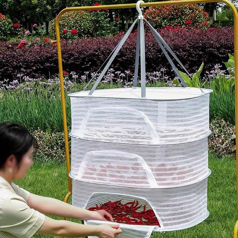 Foldable 2/3 Layer Mesh Drying Rack for Herbs, Clothes, And More - Includes Hooks And Zippers, Ideal for Drying Fish, Buds, Fruits, Hydroponic Flowers, Vegetables, And Dolls (Single Pack), Drying Racks