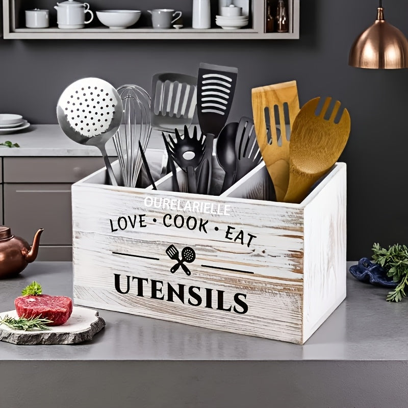 1 Cutlery Storage Box with Grid, Wooden Chopsticks Sorting and Organizing Rack, Kitchen, Bedroom, Desk, New Year and Spring Festival Gift Supplies, for Home Storage and Organization
