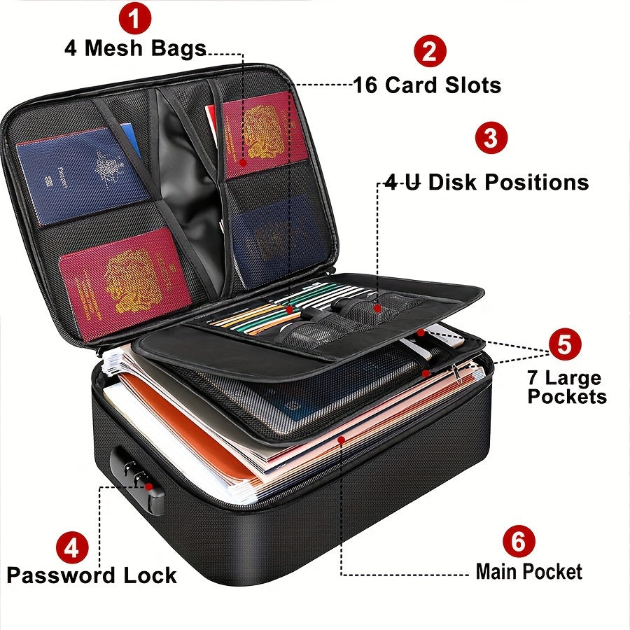 Document Organizer with Combination Lock-Portable, Multi-Compartment Storage Bag for Home/Office, And Travel-Secure File Storage for Documents, Cards, And Gadgets, Storage Bins for Home Organization