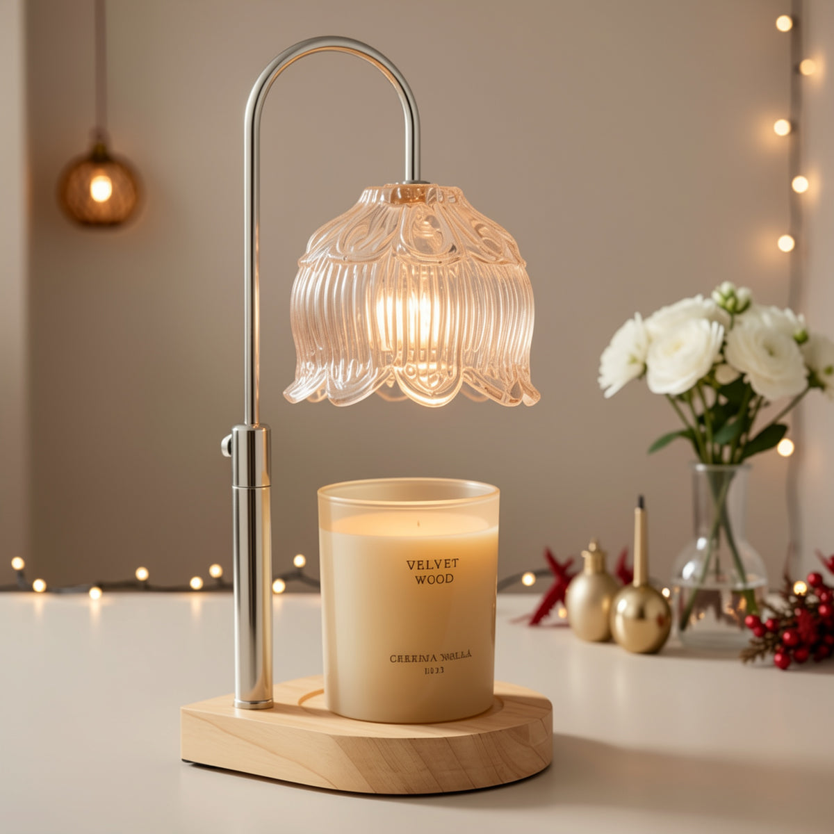 Wax-Melting Lamp, Candle Warmer, Crystal Candle Wax Warmer with 2/4/8-Hour Timer, Adjustable Temperature, Electric Candle Warmer Suitable for Scented Jar Candles, Elegant Homevalley Lily Shape, Father'S Day Gifts, Bulb Not Included
