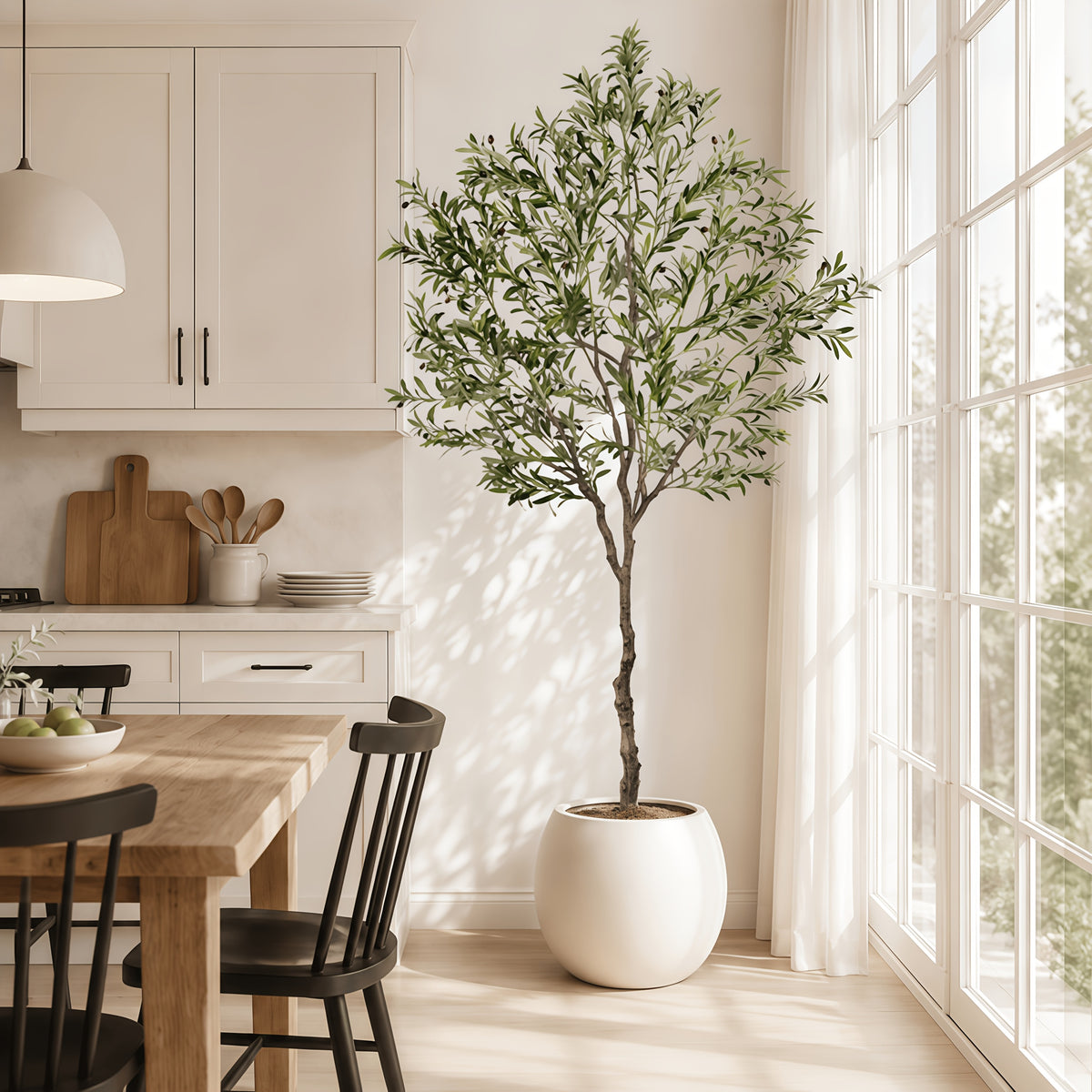 Artificial Olive Tree 6/7/8Ft for Outdoor with Nursery Planter, Realistic Faux Olive Tree with 860 to 1530 Leaves, Lifelike Fake Olive Tree Easy Assembly And Cleaning, Artificial Trees for Home Decor Outdoor, Garden, Yard