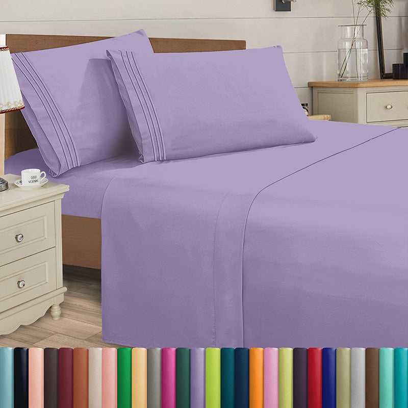 Elegant Comfort Luxury 4pcs Embroidered Sheet Set 16 inch deep pockets - Ultra Soft Machine Washable Luxury 4-Piece Bed Sheet Set - Fade and Wrinkle Resistant Premium Hotel Quality Twin/Full/Queen/King/Cal King Bedding Set- 4PC Sheets For Daily Use, Dorms
