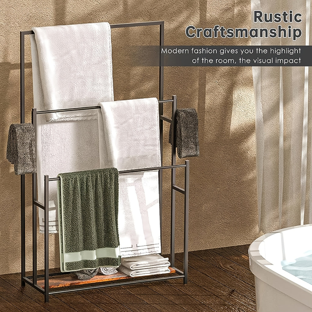 Minimalist And Durable Towel Rack, Freestanding Metal Bathtub Rack, Outdoor Pool Towel Rack, 3-Tier Bathroom And Pool Storage Rack, 47.2-Inch-High Storage Rack, Suitable for Bathrooms, Pools, And Gyms, Black