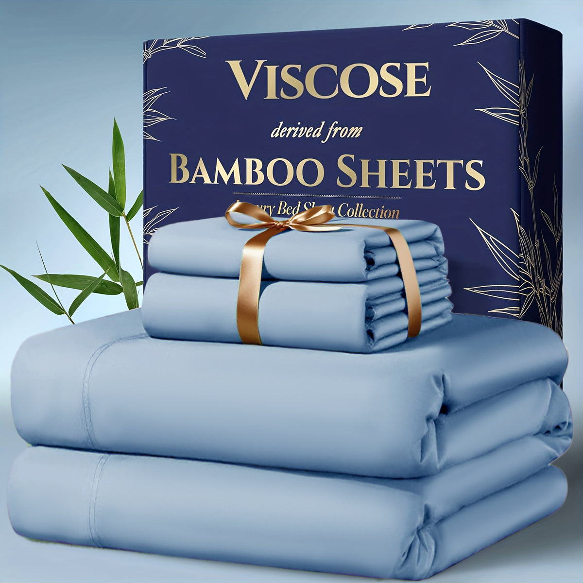 3/4pcs Cooling Bamboo Bed Sheet Set, Kids' Sheet & Pillowcase Sets 2000 TC Extra Deep Pocket 16 Inch Bed Sheet, Luxury Soft Hotel & Cooling Sheet Set for Hot Sleepers, Fitted Sheet+Flat Sheet+Pillowcases, Twin/ Full/ Queen/ King