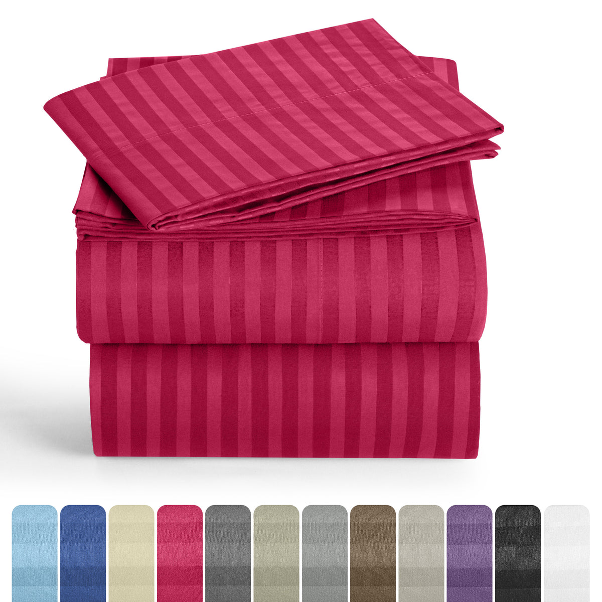 Lux Decor 4/3 Pieces Striped Bed Sheets Set - Hotel Luxury Sheets, Deep Pocket Up to 16 Inches, Extra Soft, Breathable Cooling Sheet & Pillowcases, Easy To Fit, Wrinkle Free, Fade & Stain Resistant Bedding Set