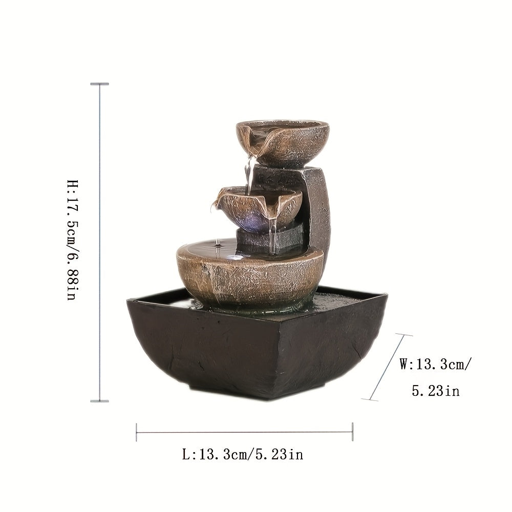 1pc Serene USB Powered Resin Waterfall Fountain, Indoor Decorative Tabletop Flowing Water Feature For Home And Office Relaxation, Suitable For Various Room Types